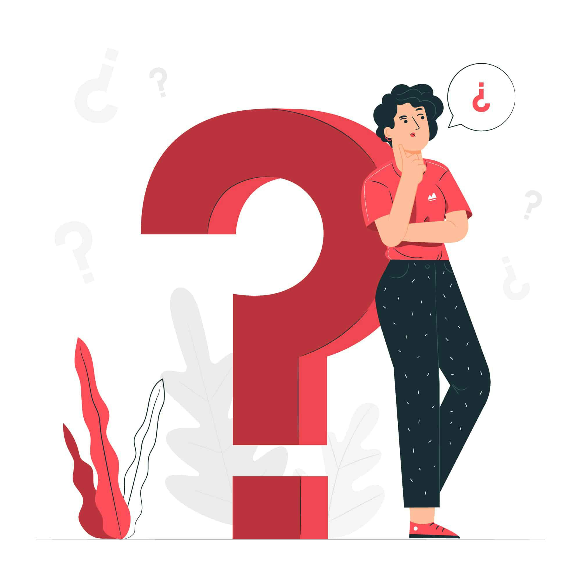 A drawing of a woman standing next to a question mark, wondering why autonomous teams deliver better results.